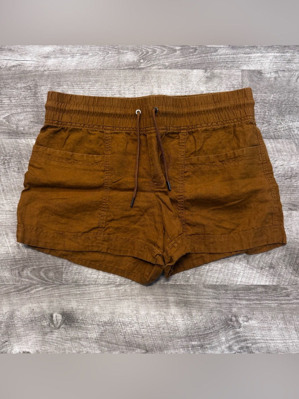 Athleta Linen Cabo 4" Shorts Drawstring Rust Womens Sz. 10 - Picture 3 of 9